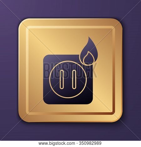 Purple Electric Wiring Of Socket In Fire Icon Isolated On Purple Background. Electrical Safety Conce