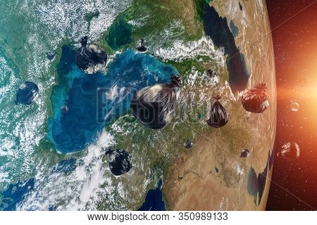 Debris In Earth Orbit, Dangerous Debris In Orbit Around The Planet. Elements Of This Image Furnished
