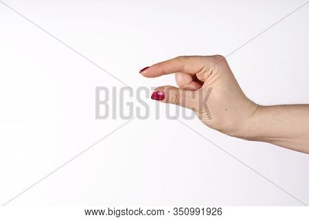 Hand Showing Size Isolated On White Background With Clipping Path.