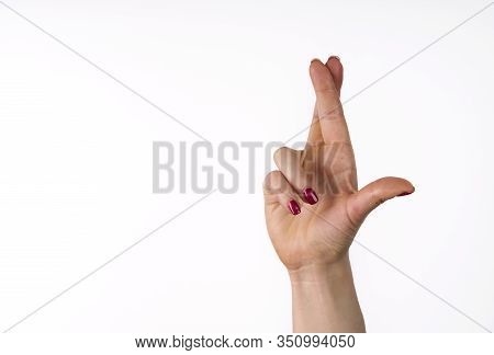 Man Hand Show Finger Cross And Lie Symbol On White Background