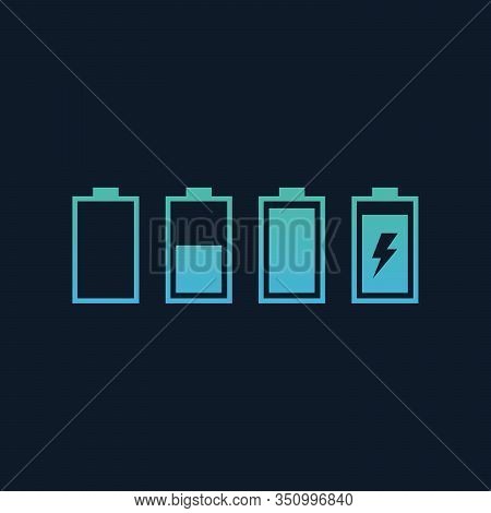 Set Of Battery Charge Level Indicators. Stock Vector Illustration Isolated On Blue Background.