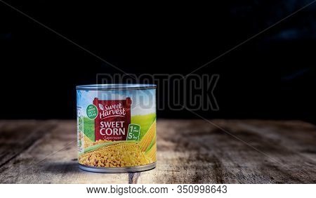 Perth, Scotland - 11 November 2019: A Tin Of Sweetcorn