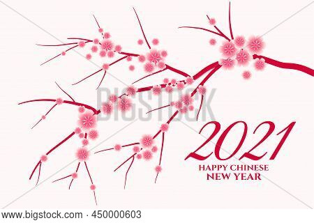 2021 Happy Chinese New Year Greeting With Sakura Flowers