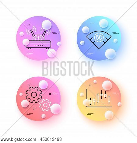 Wifi, Work And Candlestick Graph Minimal Line Icons. 3d Spheres Or Balls Buttons. 5g Wifi Icons. For