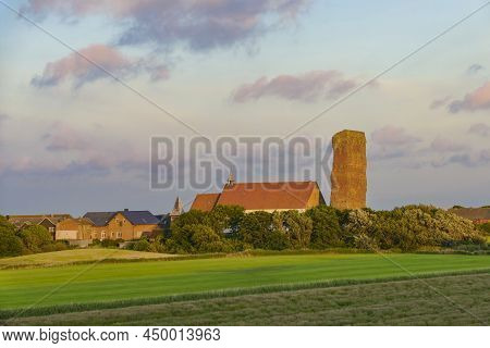 Scenery Around The Old Church Named St Salvator At Pellworm Island In North Frisia, Germany At Eveni