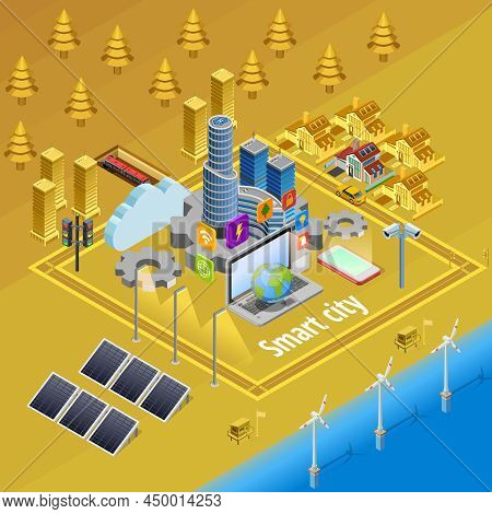 Internet Of Things Smart City Infrastructure System Concept Isometric Poster With Embedded Computer 
