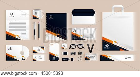 Elegant Professional Business Stationery Items Set Vector Illustration