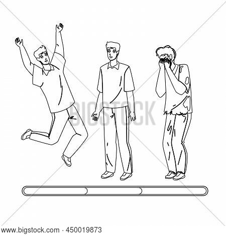 Man Mood Laughing, Smiling And Unhappy Black Line Pencil Drawing Vector. Emotional Happy Man Mood Ju