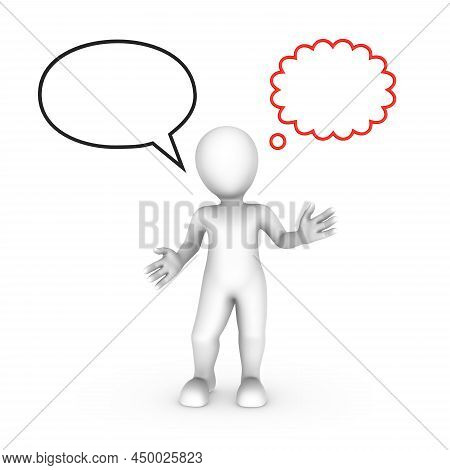3d White Man A Person Says One Thing And Thinks About Another, Liar And A Hypocrite. Massage Bubble 
