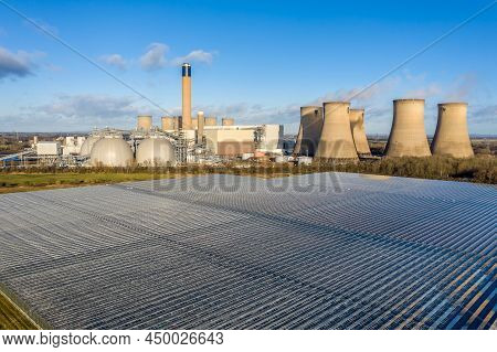 Drax Power Station, Drax, Uk - January 19, 2022.  An Aerial View Of Drax Power Station And The Green
