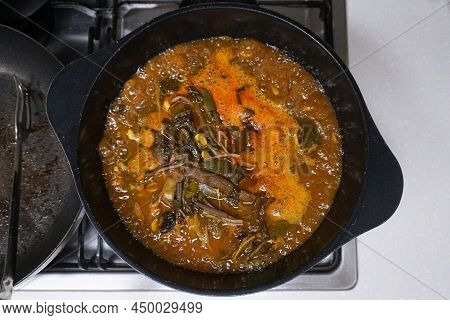 Beef Yukgaejang In A Bowl On A White Background