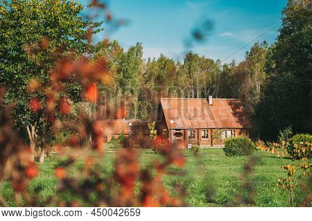 Berezinsky, Biosphere Reserve, Belarus. Traditional Belarusian Tourist Guest Houses In Early Autumn 