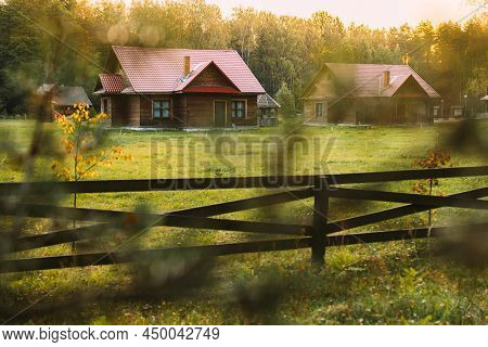 Berezinsky, Biosphere Reserve, Belarus. Traditional Belarusian Tourist Guest Houses In Early Autumn 