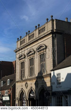 Grantham, England-july 23, 2014. Westgate Hall Exterior Building Against A Blue Sky On Market Place 