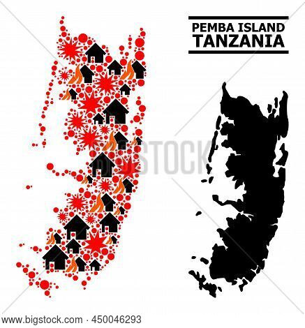War Mosaic Vector Map Of Pemba Island. Geographic Mosaic Map Of Pemba Island Is Constructed From Sca