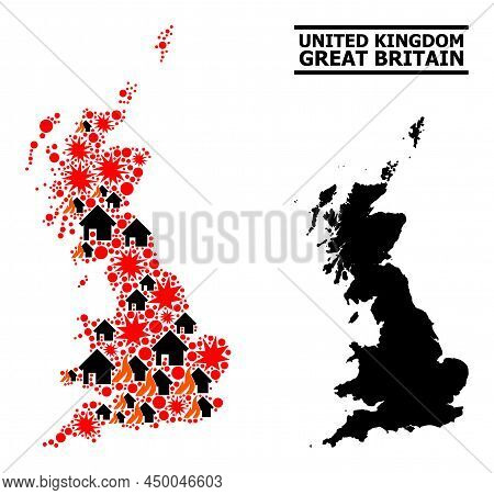 War Mosaic Vector Map Of Great Britain. Geographic Mosaic Map Of Great Britain Is Designed With Rand