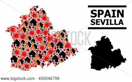 War Collage Vector Map Of Sevilla Province. Geographic Collage Map Of Sevilla Province Is Combined W