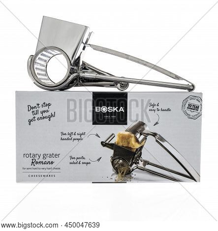Winneconne, Wi -26 February 2021: A Package Of Boska Rotary Grater Semi Hard To Hard Cheese On An Is