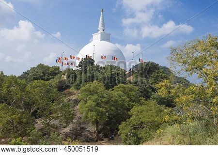 View Of The Ancient Buddhist Stupa Maha Seya Dagoba On A Sunny Day. Mihintale, Sri Lanka
