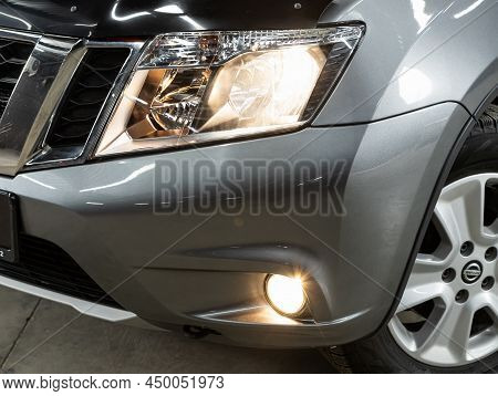 Novosibirsk, Russia -  February  10, 2022: Nissan Terrano, Close Up Of The Car Detailing: Beauty Cle