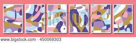 Set Of Modern Abstract Aesthetic Pattern Backgrounds. Minimalist Contemporary Wawy Shapes Vector Ill