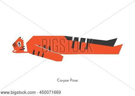 Vector Isolated Flat Illustration With Animal Character Doing Yoga Practice - Savasana. Korean Tiger