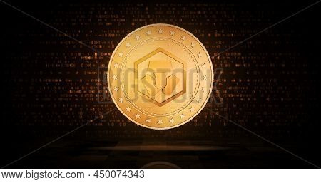 Crypto.com Cro Cryptocurrency Symbol Golden Coin 3D Illustration