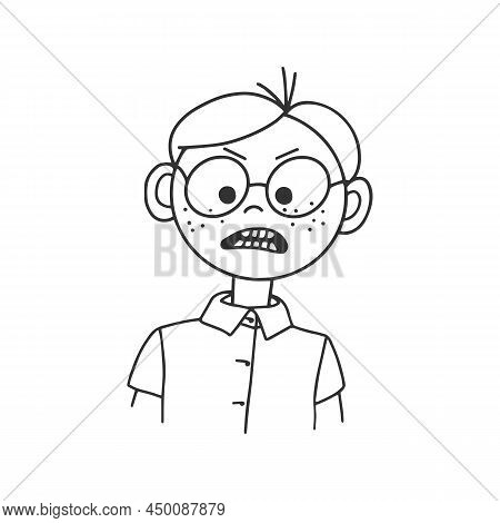 Contour Drawing Of A Cartoon Man With Glasses. Doodle Style