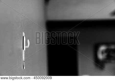 Selective Focus On Adhesive Strip Wall Hanger That Can Be Removed By Pulling Tape