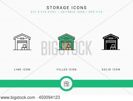 Storage Icons Set Vector Illustration With Solid Icon Line Style. Delivery Service Concept. Editable