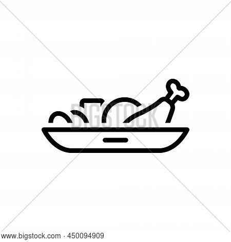 Black Line Icon For Meal Food Eat Repast Meat Eatable Nutrition Foodstuff Protein Dish
