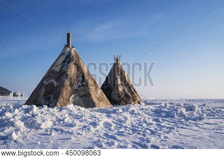 Dwelling Of The Indigenous Peoples Of The North Of The Nenets On Winter Baikal.