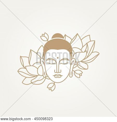 Isolated Buddha's Head With Lotus Flower Simple Line Art Template Vector Illustration Design. Minima