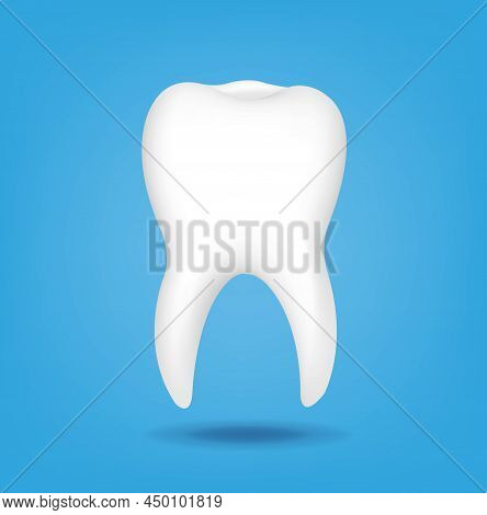 White Tooth With Blue Backround With Gradient Mesh, Vector Illustration