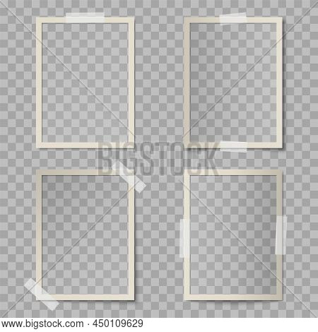 Vector Set Of Beige Rectangle Vertical Photo Card Frames With Various Lighting Effect And Shadows On