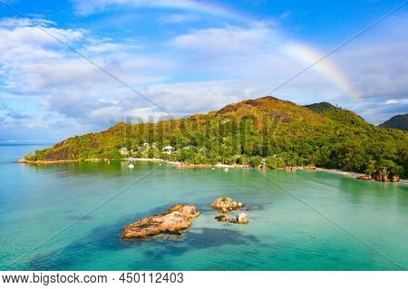 Famous Anse Volbert (Cote d'Or) beach on the Praslin island, Seychelles