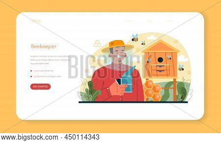 Hiver Or Beekeeper Web Banner Or Landing Page. Professional Farmer