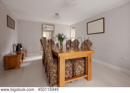 Brightly Decorated Dining Room With Tiled Floor