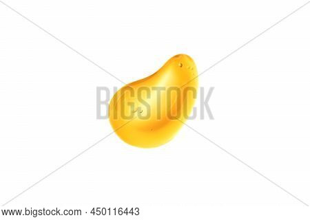 Cosmetic Cream Golden, Drop Liquid Gel Texture With Bubbles On White Background