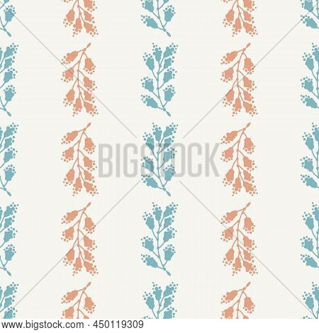 Gender Neutral Sprigged Foliage Seamless Vector Background. Simple Whimsical Botanical 2 Tone Patter