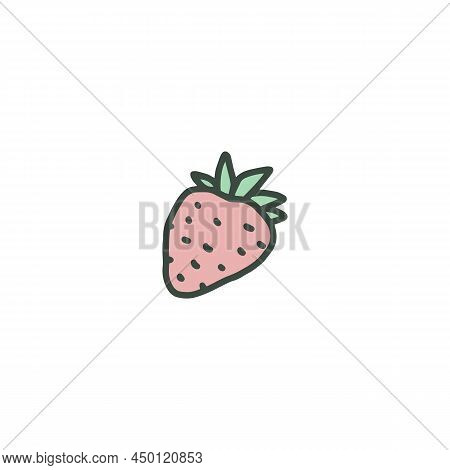 Organic Strawberry Ripe Fresh Fruit, Hand Drawn Vector Illustration Isolated.