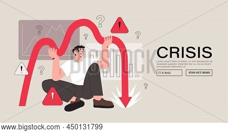 Bankruptcy Vector Illustration. World Economy Crash Or Financial Crisis. Economical Problem And Inve