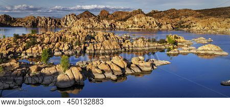 Watson Lake In The Granite Dells Near Prescott Arizona Photographed At Sunset.