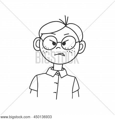 Contour Drawing Of A Cartoon Man With Glasses. Doodle Stylecontour Drawing Of A Cartoon Man In Glass