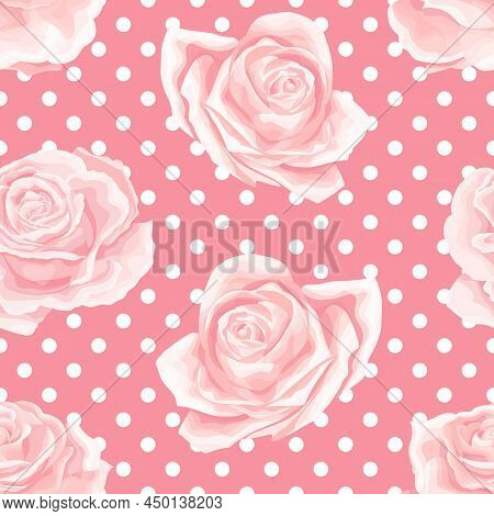 Seamless Pattern With Cream Pink Rose Buds. Vintage Floral Background
