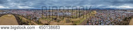 Drone Panorama Over German Small Town Nuertingen In Baden-wuertemberg During Daytime