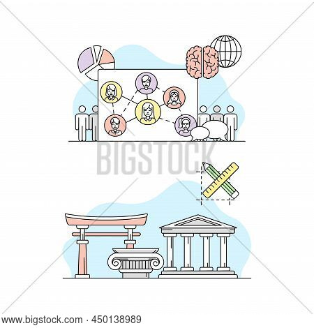 Education And Science Concept. Sociology And Architecture Objects Vector Illustration