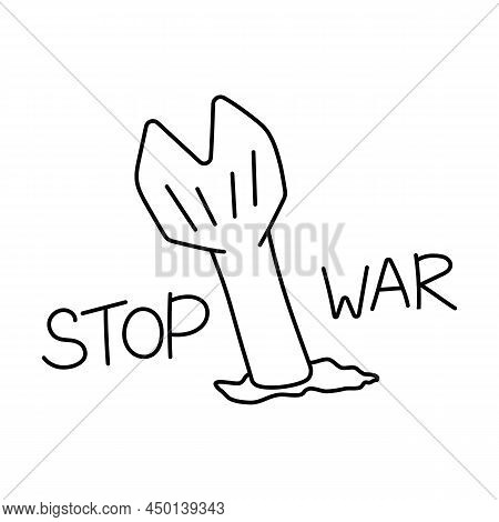 An Unexploded Military Warhead Is Stuck In The Ground. The Concept Of Peace On Planet. Stop The War.