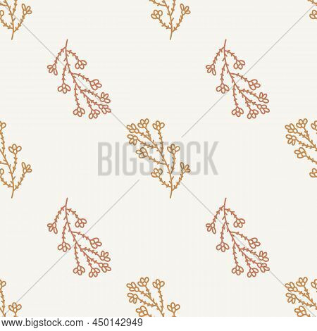 Gender Neutral Sprigged Foliage Seamless Vector Background. Simple Whimsical Botanical 2 Tone Patter