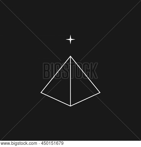 Retrowave Aesthetics Linear Pyramid With A Star On Top Of It. Synthwave Black And White Pyramid 1980